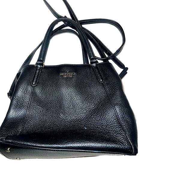 Kate Spade Pebbled Black Triple Compt Satchel Cross Body Bag S338 - Picture 8 of 9